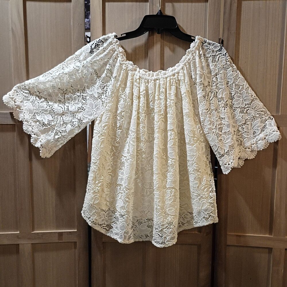Umgee Cream Lace Off-Shoulder Peasant Blouse